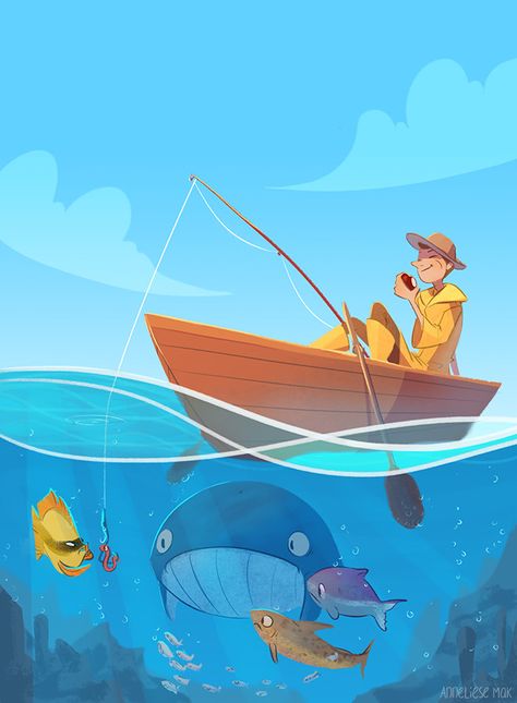 Underwater Cartoon, Boat Illustration, Drawn Fish, Boat Drawing, Come See Me, Fish Illustration, Book Illustration Art, Emerald City, Cartoon Background