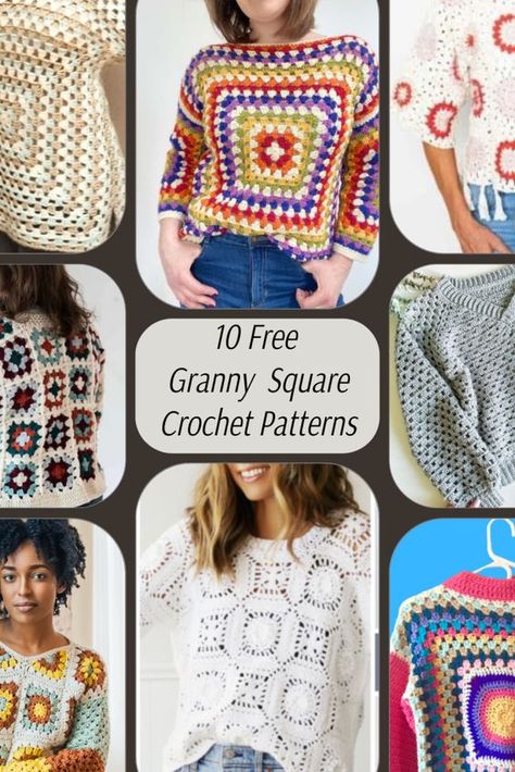 Find your next crochet project with these 10 free Granny Square sweater patterns. Perfect for cozy, stylish wear. Click to learn more! Granny Square Cardigan Pattern Free, Square Crochet Sweater, Granny Square Crochet Sweater, Thanksgiving Crochet Patterns, Crochet Halloween Costume, Crocheted Clothing, Change Colors In Crochet, Square Sweater, Crochet Garments