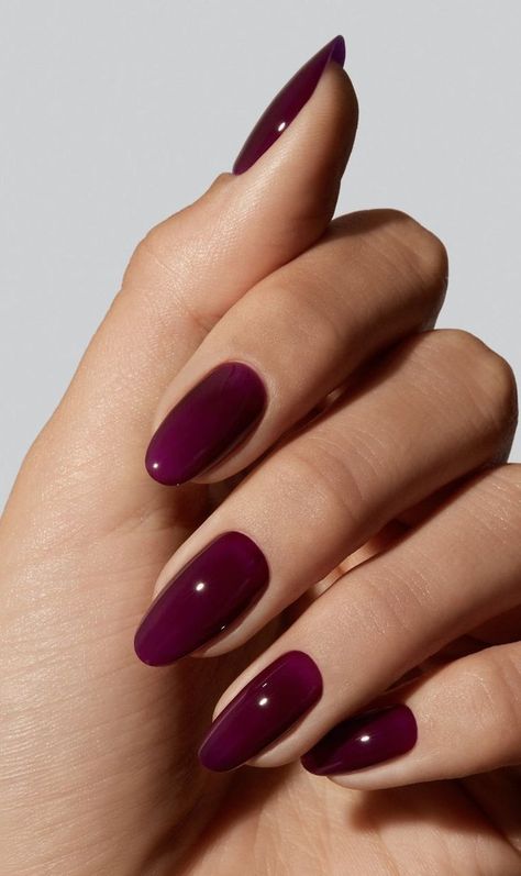 French Tip Press on Nails Medium Almond Fake Nails Press ons with Designs Chrome False Nails Long. Pointy Purple Nails, Grape Color Nails, Gel Nail Inspo Fall, Purple Wine Nails, Wine Purple Nails, Plum Colored Nails, Dark Acrylic Nails, Plum Nails, Kutek Disney