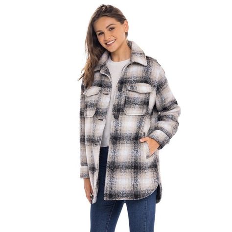 Women's Oversized Plaid Shirt Shacket Lined Coat - S.E.B. By SEBBY - NWT Oversized Plaid Shirts, Trendy Outerwear, Beige Plaid, Fall Coat, Warm Jacket, Long Shirt, Black Plaid, White Plaid, Womens Plaid