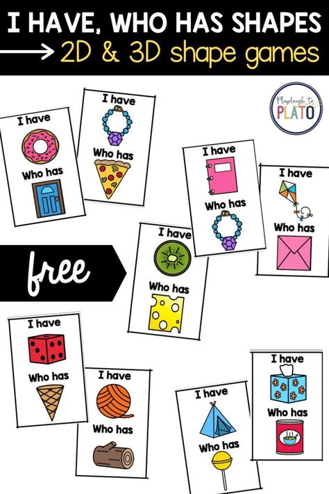 Shapes Activities Kindergarten Free Printable, I Have Who Has Games Free Kindergarten, Kindergarten Math Shapes, 2d And 3d Shapes Activities Preschool, Have And Has Activities, 2d 3d Shapes Activities, I Have Who Has Games Free Preschool, 2d Vs 3d Shapes Kindergarten, 3 D Shapes Kindergarten