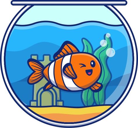 Clown Fish Swimming In The Aquarium Cartoon Vector Illustration - Icons by Canva Kiddy Pool, Pool Drawing, The Aquarium, Fish Swimming, Clown Fish, One Design, Vector Illustration, Slippers, Swimming