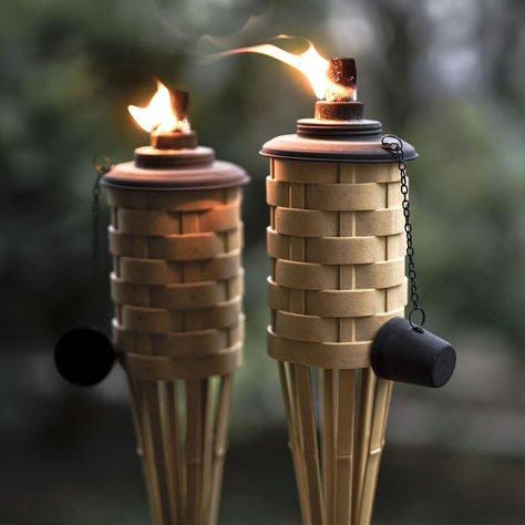 Bamboo Torches, Outdoor Citronella Torch (Weathered Color, 4pack); Large Patio Torch, Great for Tropical Decor, Lighting, and Luau Party; Easy Refill Wide-Mouth Canister, Stands 60" Tall Citronella Torches, Garden Torch, Outdoor Torches, Bamboo Outdoor, Large Patio, Bamboo Poles, Luau Party, Faux Bamboo, Tropical Decor