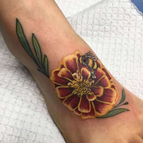 Top 65 Best Marigold Tattoo Ideas - [2020 Inspiration Guide] Marigold Flower Tattoo, Marigold Tattoo, Carnation Tattoo, Autumn Tattoo, Flower Wrist Tattoos, Single Needle Tattoo, Mushroom Tattoos, Small Flower Tattoos, Skeleton Hand Tattoo