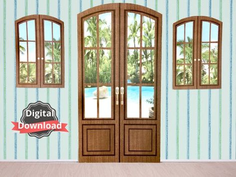 Cardboard Window, Window Images, French Doll House, Doll Diorama, Brown French, Doll Room, Brown Doors, Box Decor, Office Lobby