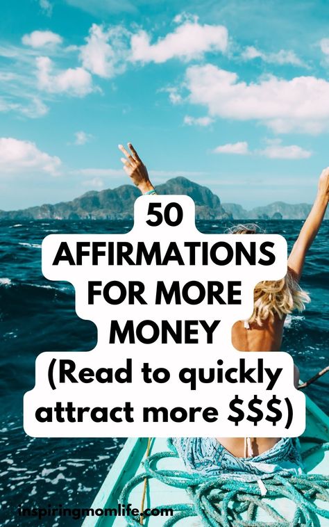 Visit InspiringMomLife.com for more info on: 50 Affirmations For More Money | Wealth Affirmations | Abundance Affirmations | Success Affirmations Affirmations For Abundance, Best Affirmations, Affirmations Success, Prosperity Affirmations, Money Wealth, Abundance Affirmations, Wealth Affirmations, Success Affirmations, Positive Self Affirmations