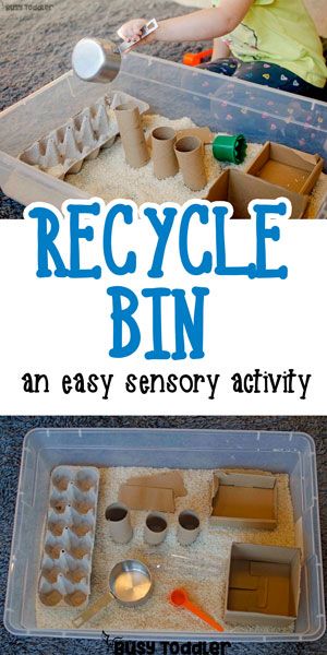 Make a Recycled Sensory Bin - love this quick and easy toddler activity! Ochrana Prírody, Toddler Sensory Bins, Maluchy Montessori, Easy Toddler Activities, Toddler Sensory, Toddler Activity, Easy Toddler, Daycare Activities, Aktivitas Montessori