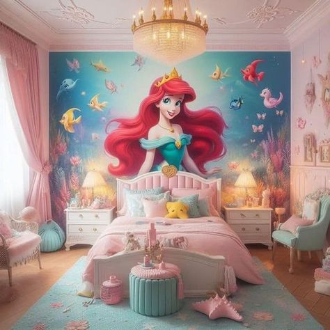 Princess Bedroom Ideas For Kids, Disney Princess Room Ideas, Ariel Bedroom, Daughter Room, Disney Princess Bedroom, Disney Bedroom, Disney Princess Room, Princess Bedrooms, Disney Bedrooms