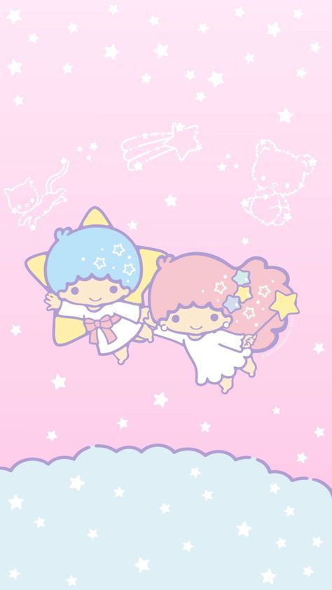 Twin Stars Wallpaper, Twin Stars Sanrio, My Melody Wallpaper, Stars Wallpaper, Nursery Room Inspiration, Hello Kitty Art, Sanrio Wallpaper, Twin Stars, Star Wallpaper