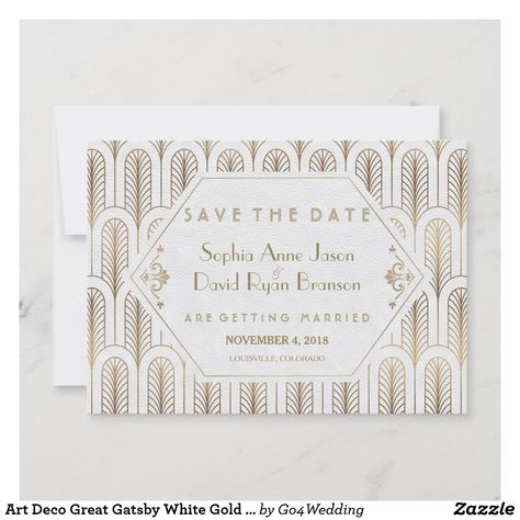 Art Deco Great Gatsby White Gold Save The Date Save The Date Art, 1920s Wedding Invitations, Date Background, Gatsby Wedding Invitations, Save The Date Photo Ideas, Art Deco Wedding Theme, Date Photo Ideas, Engagement Save The Date, Great Gatsby Art