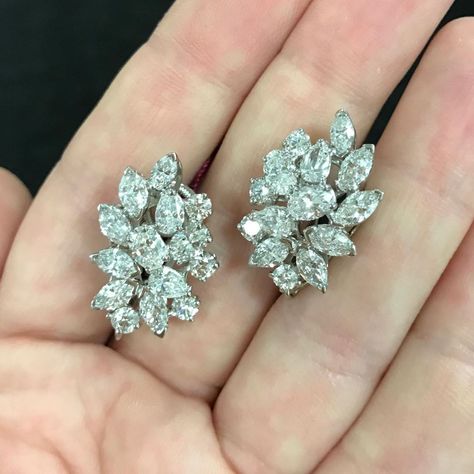 Luxury Flower-shaped Diamond Earrings For Wedding, Luxury Women's Flower-shaped Diamond Earrings, Luxury Flower-shaped Cluster Earrings With Diamond Accents, Luxury Hand-set Cubic Zirconia Cluster Earrings, Plain Gold Bangles, Gold Cuff Bangle, Luxury Diamond Flower-shaped Cluster Earrings, Bracelet Minimal, Cluster Earring