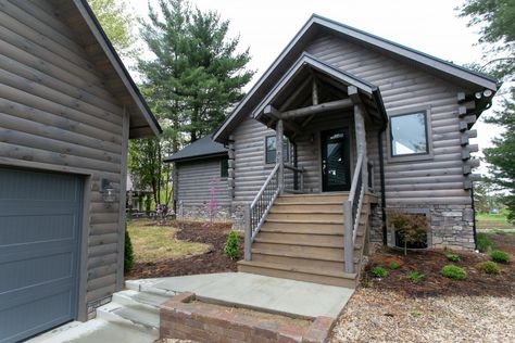 Click to enlarge this image Gray Log Cabin Exterior, Log Cabins Exterior, Cabins Exterior, Log Homes Exterior, Log Cabin Exterior, Log Home Builders, Cabin Style Homes, Exposed Rafters, Barn Siding