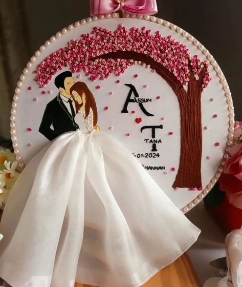 One of the best gifts for your special one's 💖💗 Engagement embroidery hoops ❄️💖 Dm us for order 🎁🥳 . . . #engaged💍 #embroideryhoop #engagementday #memorybyembroidery Wedding Calendar Embroidery, Engagement Gift Diy, Engagement Embroidery Hoop, Engagement Embroidery, Embroidery Wedding Gifts, Embroidery Calendar, Diy Engagement Gifts, Couple Embroidery, Hoop Decor