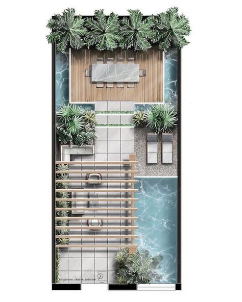 INTERIOR & GARDEN S K E T C H on Instagram: "A new garden sketch of a contemporary backyard with a tropical vibe. 🌿🌿🌿🌿🌿🌿🌿🌿🌿🌿 A design concept and styling of a contemporary backyard with tropical vegetation and a small pool designed by Eleni Psyllaki. ❗️❗️❗️Are you a designer, a decorator or an architect looking to convey your idea to your client? 💡🪄✨ It is not at all easy to make sure you and your client are on the same page. Sketch-plans, 3D sketches are a very convenient tools to h Modern Tropical Landscaping, Pool Sketch, Garden Sketch, Tropical Vegetation, Contemporary Backyard, 3d Sketch, Small Pool Design, New Garden, Modern Tropical