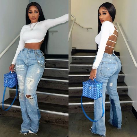 Denim Freaknik Outfit, Boujee Denim Outfits, Baddie Corset Outfit With Jeans, Jayda Wayda Denim Outfit, State Fair Outfit Ideas, State Fair Outfits, Saweetie Outfits Denim, Causal Chic, Slay Outfits