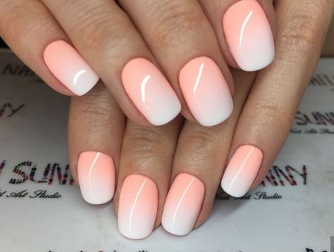 Ombre Nails Coral And White, Coral Ombre Nails, Accent Nail Designs, Fake Nails Designs, Wow Nails, Super Cute Nails, Pink Manicure, Work Nails, Blush Nails