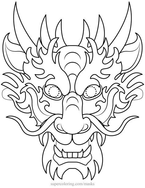 Dragon Mask Tattoo, Chinese Dragon Mask, Mask Coloring Page, Chinese Dragon Drawing, Chinese Dragon Art, Orca Tattoo, Chinese New Year Dragon, Chinese Dragon Tattoos, Dragon Mask