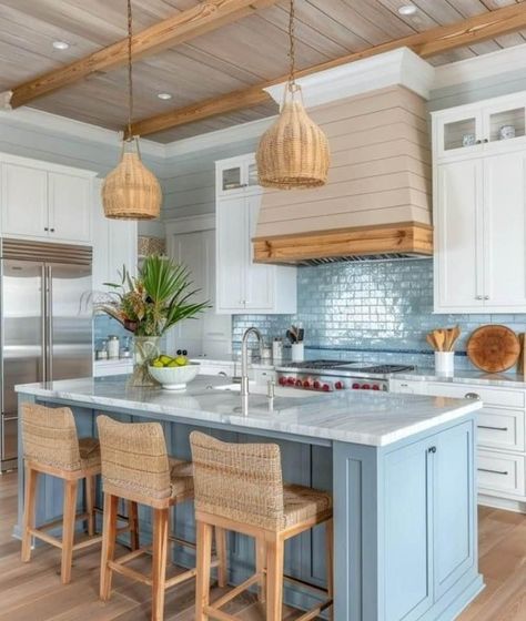 Beachy Kitchens, Coastal Kitchen Ideas, Beige Kitchen Cabinets, Coastal Kitchen Decor, Beige Cabinets, Beach Kitchen, Luxury Bedroom Decor, Beach Kitchens, Beige Kitchen