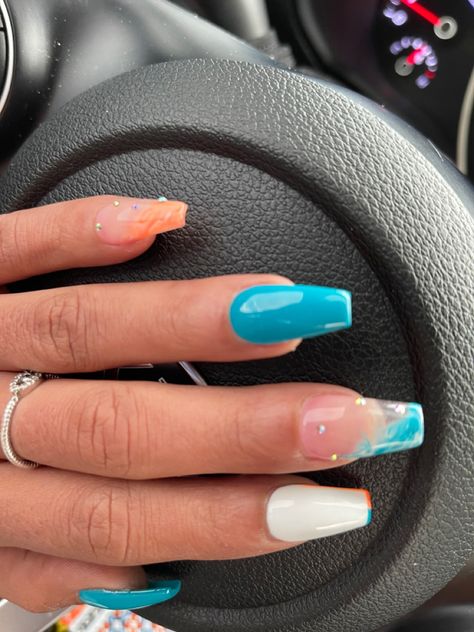 Miami Dolphin Nails Designs, Miami Dolphins Christmas Tree, Miami Dolphins Nail Designs, Miami Dolphin Nails, Cruise Acrylic Nails, Dolphins Nails, Miami Dolphins Nails, Miami Nails Ideas, Dolphin Nails