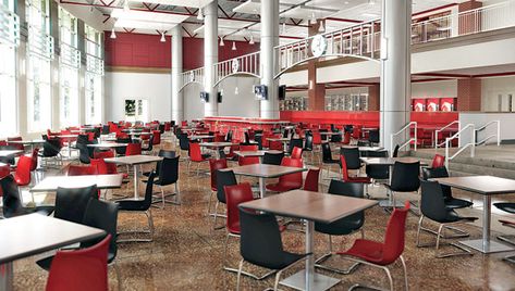 cafeteria School Office Design, High School Design, Education Wallpaper, Interior Design Colleges, School Designs, School Hallways, American High School, School Cafeteria, School Opening