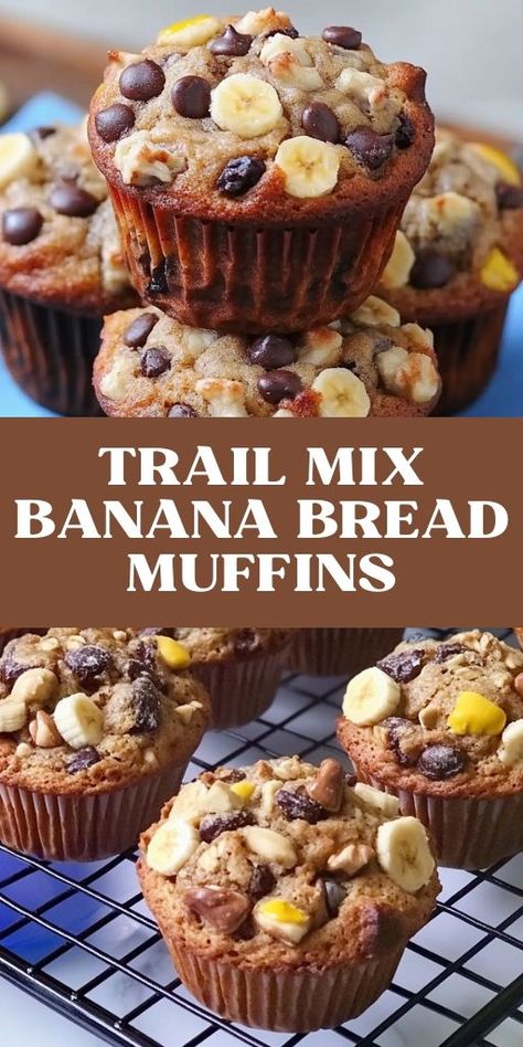 🍌 Healthy, delicious, and packed with flavor—these Trail Mix Banana Bread Muffins are perfect for breakfast or a snack! Made with ripe bananas, crunchy nuts, dried fruits, and a hint of sweetness, they’re a fun twist on classic banana bread. Whether you’re meal prepping or just need a quick treat, these muffins are easy to make and super satisfying. 🧁🍫 Bake a batch today! 🥜🍌 #BananaBread #TrailMixMuffins #HealthySnacks #EasyBaking #BananaRecipes #MuffinRecipes Muffin Recipe Healthy, Banana Nut Bread Muffins, Healthy Trail Mix Recipes, Banana Bread Muffin Recipe, Classic Banana Bread, Trail Mix Recipes, Quick Treats, Banana Bread Muffins, Bread Muffins