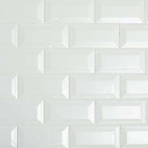 This 3x6 beveled subway tile is timeless, yet contemporary and perfect for backsplashes and feature walls in the kitchen, bathroom, shower and more. Bring visual interest and texture to a classic look. White Beveled Subway Tile, Transitional Tile, Beveled Subway Tile, Shower Backsplash, White Wall Tiles, Tiles For Wall, White Subway Tile, Kitchen Fireplace, Mosaic Flooring