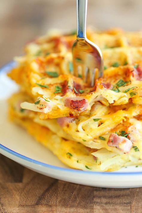 Fifteen Creative Ways to Use Leftover Ham Savory Waffle Recipe, Hashbrown Waffles, Holiday Ham Recipes, Waffle Iron Recipes, Waffle Maker Recipes, Savory Waffles, Leftover Ham Recipes, Iron Recipes, Holiday Ham