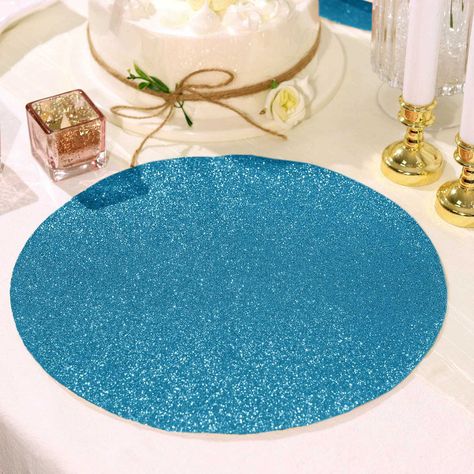 Casual Table Settings, Glitter Table, Leather Placemats, Placemats For Round Table, Gorgeous Centerpieces, Wedding Place Settings, Woven Placemats, Table Placemats, Blue Sparkles