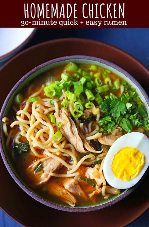 Homemade Chicken Ramen. A filling nutritious soup full of protein, vegetables, and soothing broth. Perfect boost for your immune system! www.modernhoney.com #wellnessyourway @kroger Ramen Homemade, Ramen Easy, Chicken Ramen Noodle Recipes, Ramen Noodle Recipes Soup, Ramen Soup Recipes, Chicken Ramen Recipe, Healthy Ramen, Ramen Recipes Easy, Ramen Broth