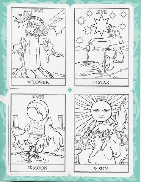 Tarot Card Coloring Pages, Tarot Coloring Pages, Diy Tarot Cards, Rider Waite Tarot Cards, Harry Potter Coloring Pages, Flower Tattoo Drawings, Witch Coloring Pages, Sacred Science, Tarot Book