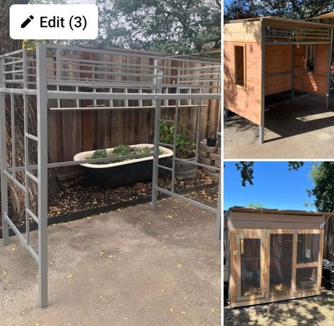 Bunk bed to chicken coop! Bunk Bed Chicken Coop, Chicken Essentials, Quail Enclosure, Goat Enclosure, Homestead Design, Pallet Kids, Horse Farm Ideas, Small Chicken Coops, Chicken Coop Garden