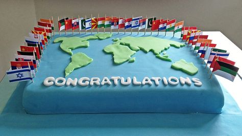 International Party Theme, Map Cake, World Cake, Earth Cake, Flag Food, International Party, Order Cakes Online, Raising Daughters, Flag Cake