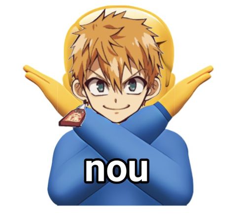 kou from toilet bound hanako-kuns face on top of the hands crossed emoji with the caption "nou" Cursed Tbhk Images, Tbhk Memes Funny, Tbhk Reference, Toilet Ghost, Kou Minamoto, Toilet Boys, Toilet Bound, Ghibli Movies, Jibaku Shounen Hanako-kun