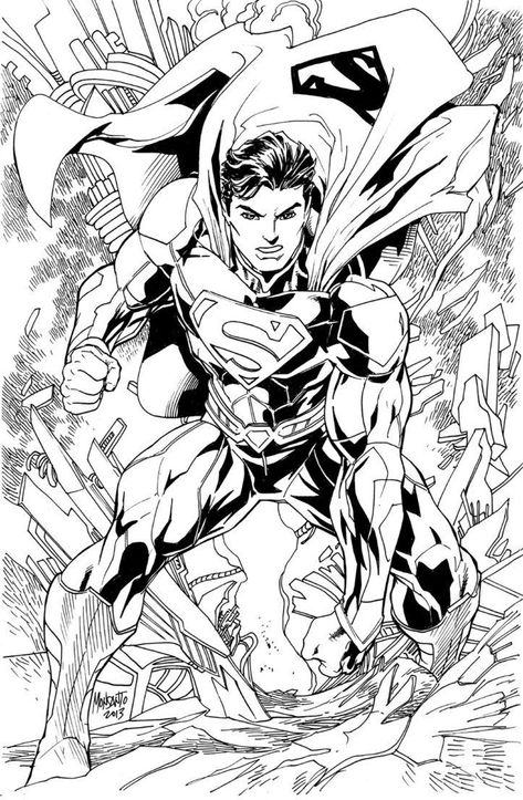 Art by Gilbert Monsanto Justice League Artwork, Superman New 52, Superman Coloring Pages, Drawing Superheroes, Black And White Comics, Superman Art, Color Pages, New 52, Dc Comics Artwork