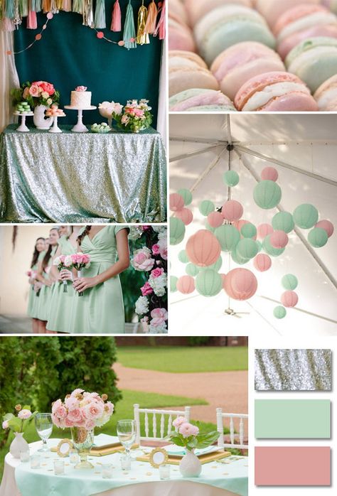 Having Some Sequins in Weddings-2014 Wedding Trends Part 5 Mint Pink Wedding, Pink And Green Wedding, 2014 Wedding Trends, Mint Baby Shower, Wedding Mint Green, Wedding Colors Blue, Mint Wedding, Pastel Wedding, Wedding Color Palette