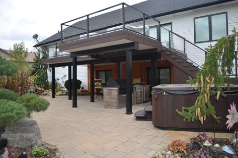 Modern/Contemporary low maintenance second story deck. 2nd Floor Deck Ideas, Second Story Deck Ideas, 2nd Story Deck, Deck Addition, Second Story Deck, Contemporary Deck, Deck Remodel, Concrete Deck, Deck Pictures