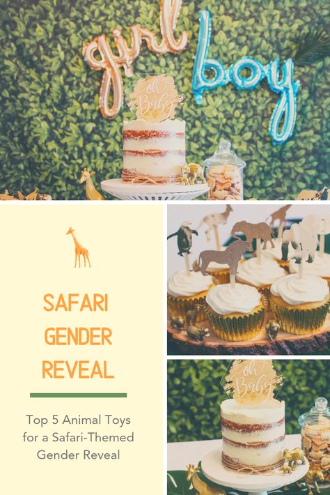 Safari Theme Gender Reveal Ideas, Animal Themed Gender Reveal, Gender Reveal Animal Theme, Jungle Gender Reveal Ideas, Jungle Gender Reveal, Safari Gender Reveal, Dad Birthday Quotes, Baby Gender Reveal Party Decorations, Gender Reveal Party Theme