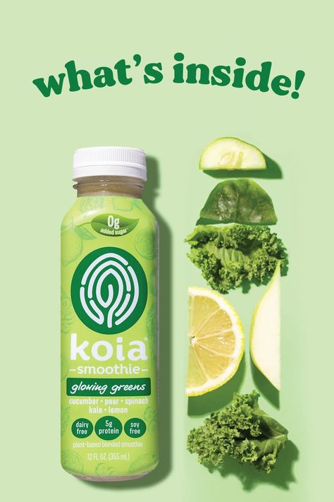 Koia plant based smoothies have 80% less sugar than the leading brand Water Sign Art, Smoothie Packaging, Plant Based Smoothies, Juice Ad, Juice Branding, Ads Creative Advertising Ideas, Drinks Packaging Design, Juice Packaging, Less Sugar