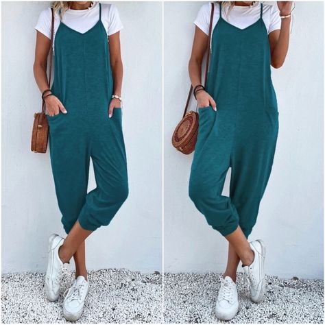 Boho Teal Casual Cami Capri Jumper Jumpsuit Xs S M L Xl Xxl, Polyester Blend, Ships In 7-8 Days Beachy Birthday, Glitter Romper, Olive Green Jumpsuit, Flowy Jumpsuit, Bachelorette Vacation, Bride Lingerie, Jumpsuit Navy Blue, Polka Dot Jumpsuit, Jumper Outfit