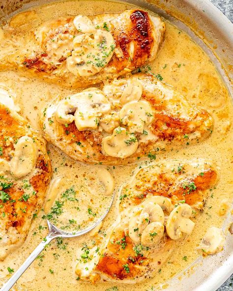 Whip up this delicious Chicken Diane for a cozy family dinner tonight! #ComfortFood #ChickenDianeRecipe #EasyDinnerIdeas #FamilyMeals Recipe For Chicken Breast, Chicken Diane, High Protein Breakfasts, One Pot Recipes, Protein Breakfasts, Brandy Sauce, Jo Cooks, Favorite Recipes Chicken, Recipe For Chicken