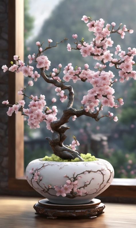 Sakura Bonsai Tree, Cherry Blossom Bonsai Tree, Takken Decor, Cherry Blossom Pictures, Flowering Bonsai Tree, Vintage Brass Decor, Vertical Garden Indoor, Lucky Plant, Household Plants