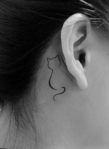 Behind Ear Cat Tattoo, Hand Tattoos For Women Unique Ideas, Cat Tattoo Behind Ear, Cat Ears Tattoo, Cat Ear Tattoo, Tattoos For Women Cat, Small Cat Tattoo, Neck Tattoo Women, Best Friends Tattoo