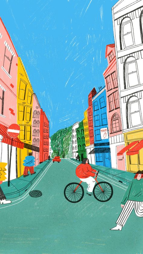 City Streets Illustration, London Street Illustration, Neighbourhood Illustration, Childlike Illustration, Neighborhood Illustration, City Street Illustration, Classic Still Life, Urban Illustration, Street Illustration