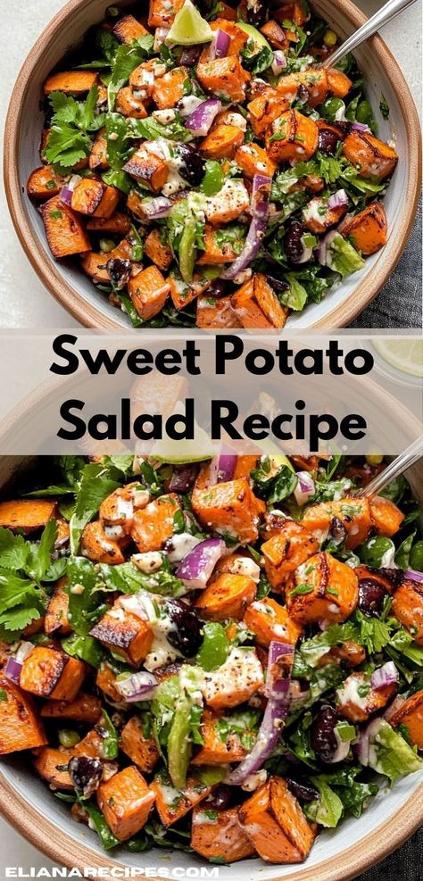 What’s for dinner? Try this Sweet Potato Salad recipe! Ideal for dinner recipes for family, it’s a delicious mix of sweet potato salad and salad recipes—great for dinner ideas easy to prepare and enjoy. Salad With Black Beans, Quick Salad Recipes, Potato Salad Recipes, Sweet Potato Salad Recipe, Salad Recipes Lunch, Sweet Potato Salad, Classic Potato Salad, Yummy Sweet Potatoes, Sweet Potato Black Beans