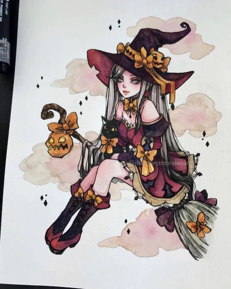 Margaret Morales, Early Halloween, Witch Drawing, Witch Doll, Halloween Illustration, Halloween Drawings, Witch Costume, Doll Ideas, Watercolor Artists