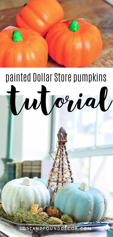 Step by Step tutorial for how to paintr styrofoam pumpkins from the dollar store. #paintedpumpkins #fallcraft Diy Painted Pumpkins, Styrofoam Pumpkins, Kitchen Island Makeover, Painting Styrofoam, Paint Smell, Pumpkin Craft, Dollar Tree Pumpkins, Statement Decor, Flea Market Style