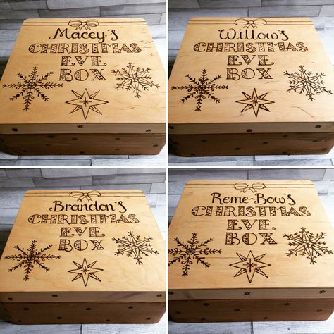 Pyrography Christmas Ideas, Woodburning Box Ideas, Wood Burning Boxes Design, Pyrography Christmas, Wood Burn Jewelry Box Pyrography, Wooden Box Pyrography, Burn Wood, Christmas Eve Boxes, Xmas Eve Boxes