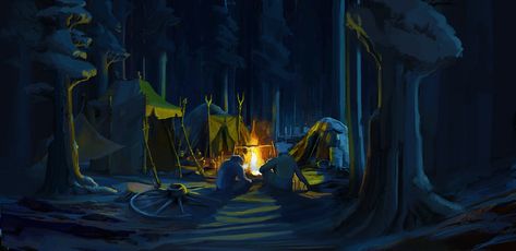 Camp Concept Art, Digital Painting Photoshop, Fiction Idea, 4 Images, Concept Artist, Pen Sketch, Environment Concept Art, 3d Artist, Campfire