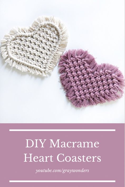 Valentines Day Macrame Ideas, Macrame Heart Coaster Tutorial, Macrame Heart Coaster, Valentine Macrame Diy, Macrame Hearts Diy, Heart Macrame Tutorial, Valentine Macrame Ideas, Macrame Valentines Ideas, Valentines Macrame