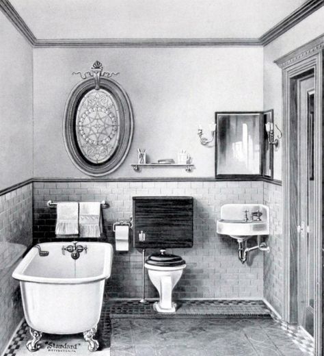 The hottest antique bathroom fixtures from the turn of the century - #bathrooms #bathroomdecor #remodeling #edwardian #antique #vintage #bathtubs #homedecor #vintagehome #clickamericana 1910s Bathroom, Edwardian Bathroom, Rustic Bathroom Accessories, Antique Bathroom, Rustic Bathroom Shelves, Mudroom Ideas, Rustic Bathroom Vanities, Wall Mount Sink, Retro Bathrooms